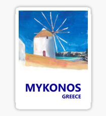 Mykonos Greece Windmill, Sea and Little Venice Travel Retro Poster Sticker