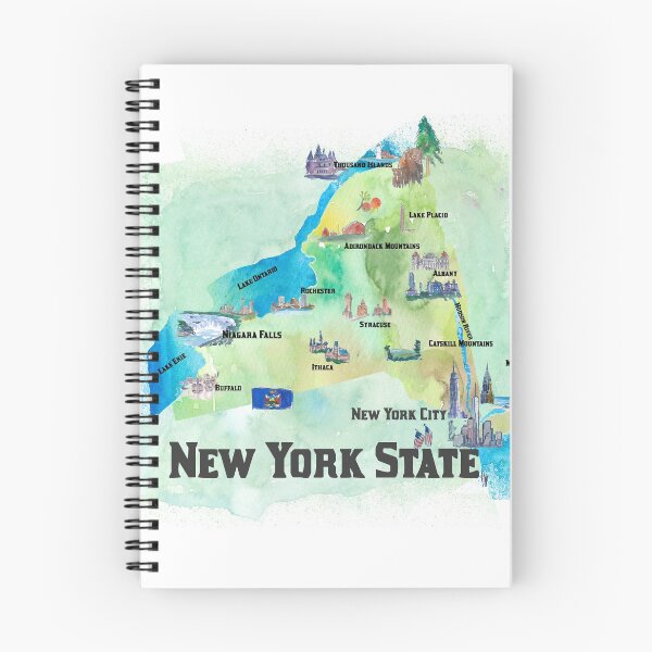 Item preview, USA New York State Travel Poster Map with Tourist Highlights designed and sold by artshop77.