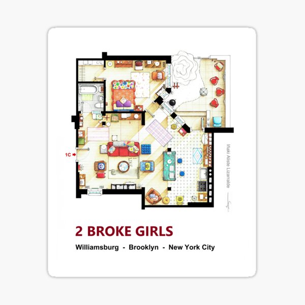 Item preview, Floorplan of the apartment from 2 BROKE GIRLS designed and sold by TV Floorplans & More.