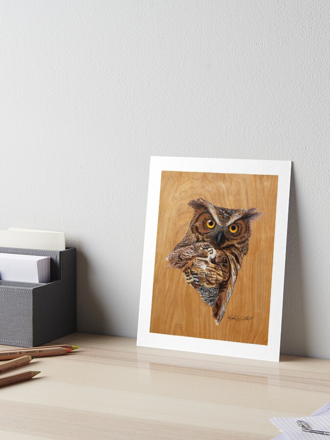 Original Painting & Pyrography on Wood, Great Horned Owl, Painted