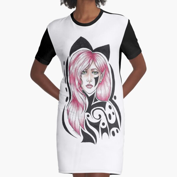 Pink and Black Graphic T-Shirt Dress