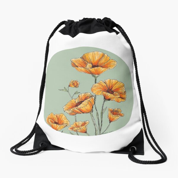 California Poppies Drawstring Bag
