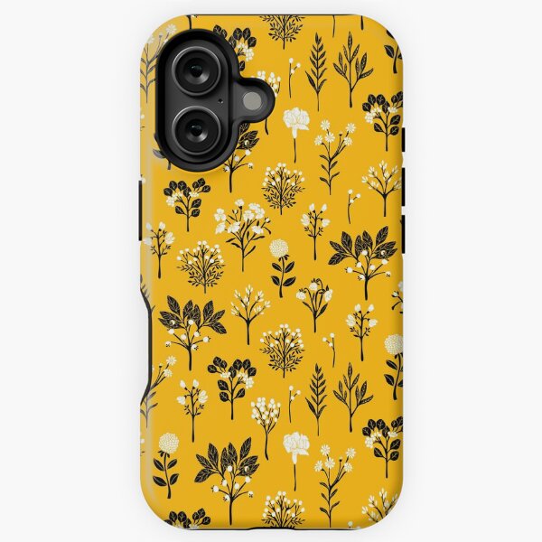 Aperçu de l'œuvre Motif floral / botanique jaune moutarde, noir et blanc créée et vendue par somecallmebeth.