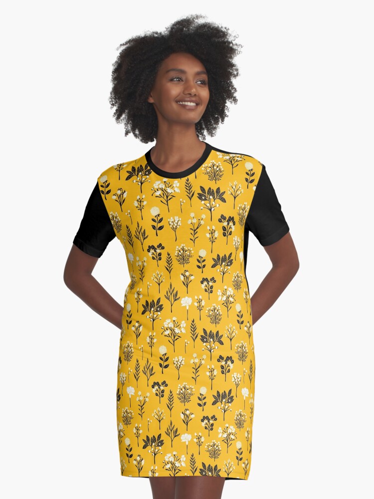 mustard black dress