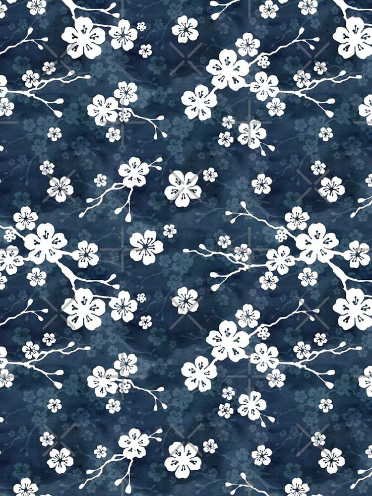 Navy and white cherry blossom pattern by adenaJ