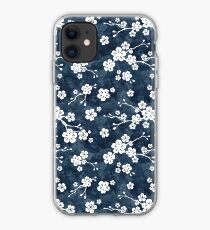 Navy and white cherry blossom pattern iPhone Case