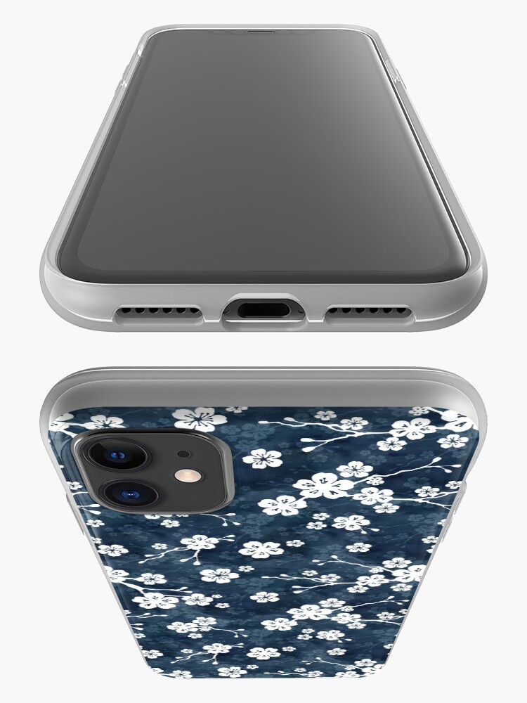 Alternate view of Navy and white cherry blossom pattern iPhone Case & Cover