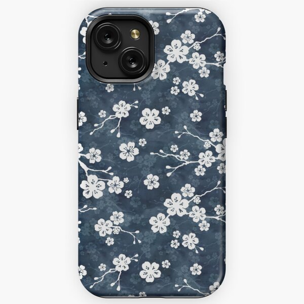 Navy and white cherry blossom pattern iPhone Tough Case