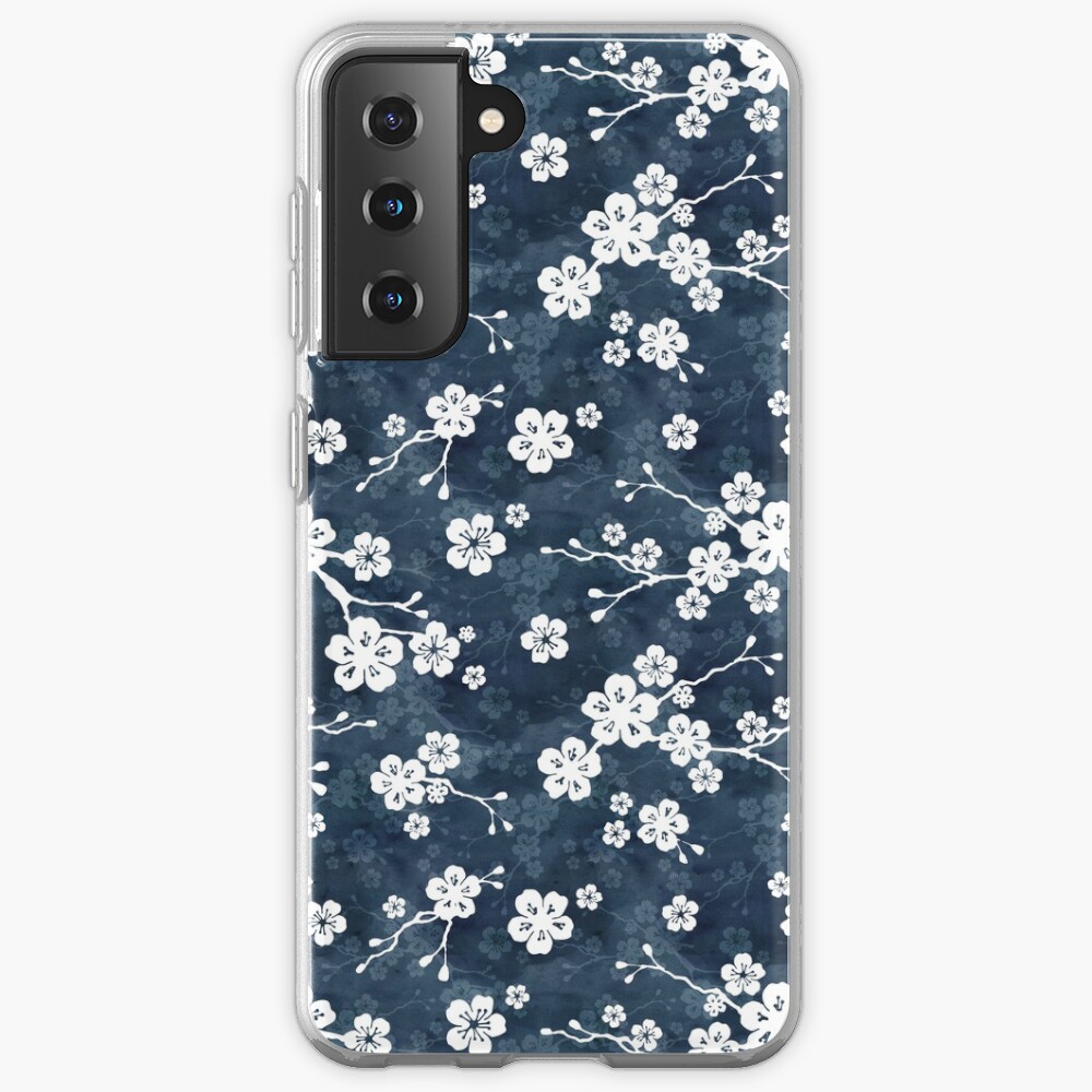 Navy and white cherry blossom pattern Samsung Galaxy Phone Case