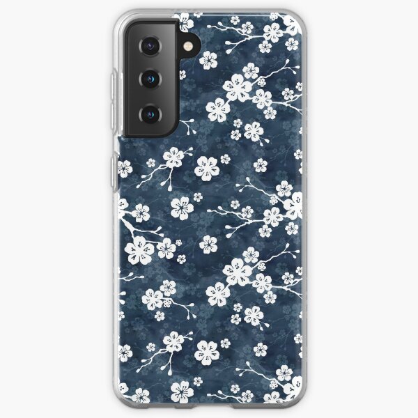 Navy and white cherry blossom pattern Samsung Galaxy Soft Case