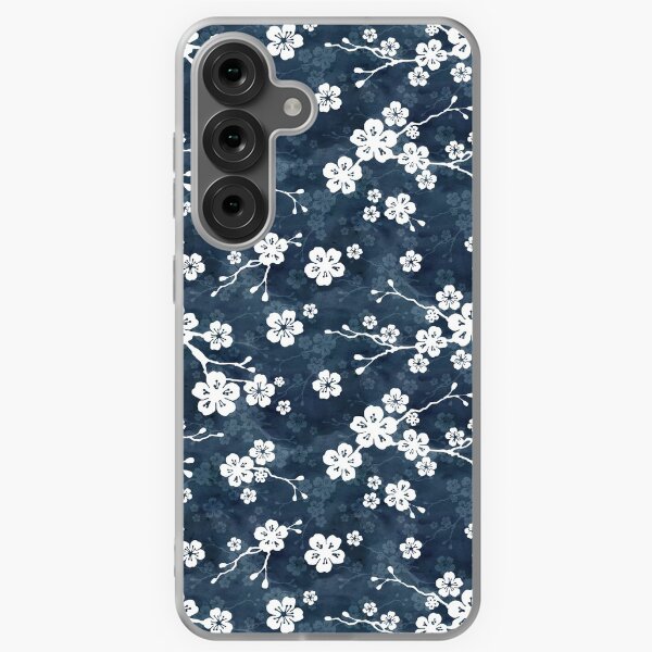 Aperçu de l'œuvre Motif fleur de cerisier bleu marine et blanc créée et vendue par adenaJ.