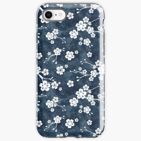 Navy and white cherry blossom pattern iPhone Tough Case
