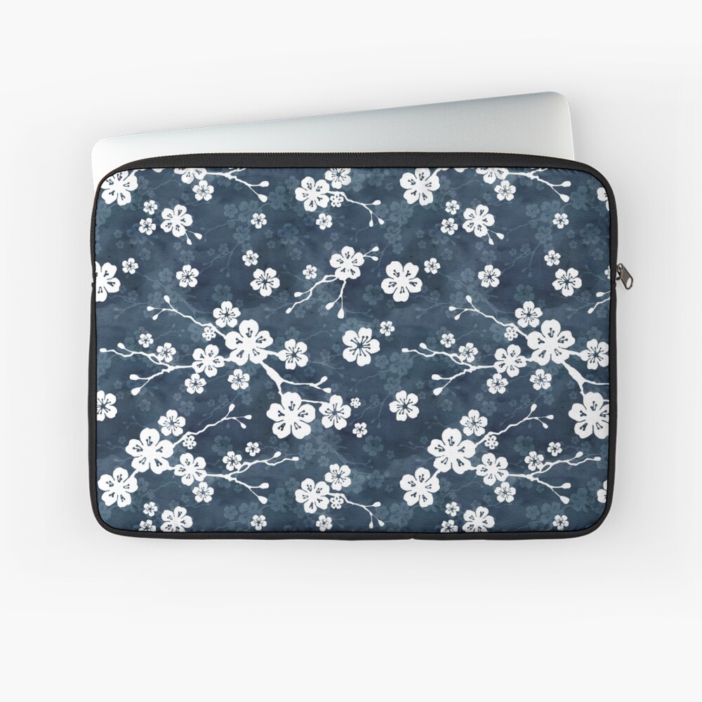 Navy and white cherry blossom pattern Laptop Sleeve