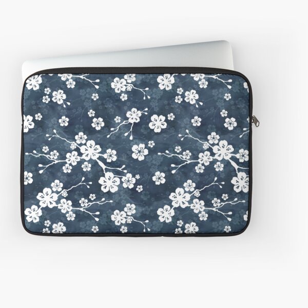 Navy and white cherry blossom pattern Laptop Sleeve