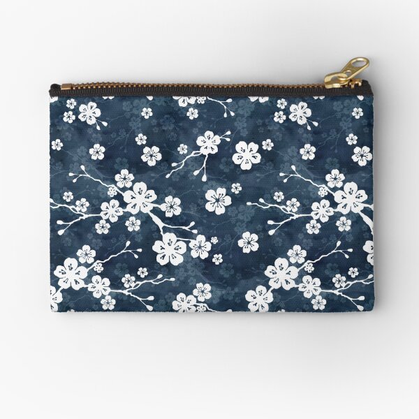 Navy and white cherry blossom pattern Zipper Pouch