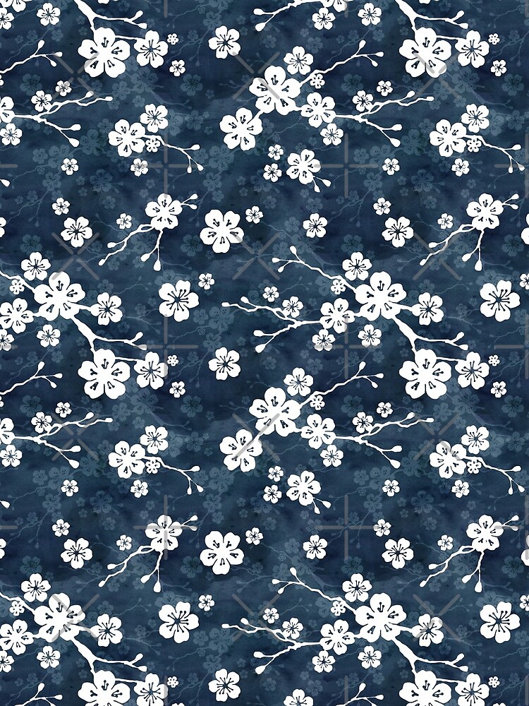 Navy and white cherry blossom pattern by adenaJ