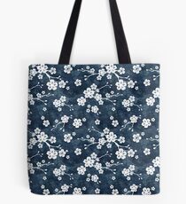 Navy and white cherry blossom pattern Tote Bag
