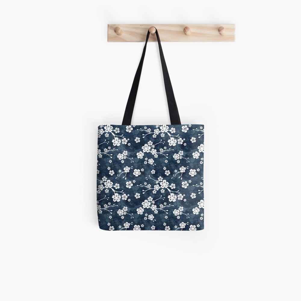 Navy and white cherry blossom pattern Tote Bag