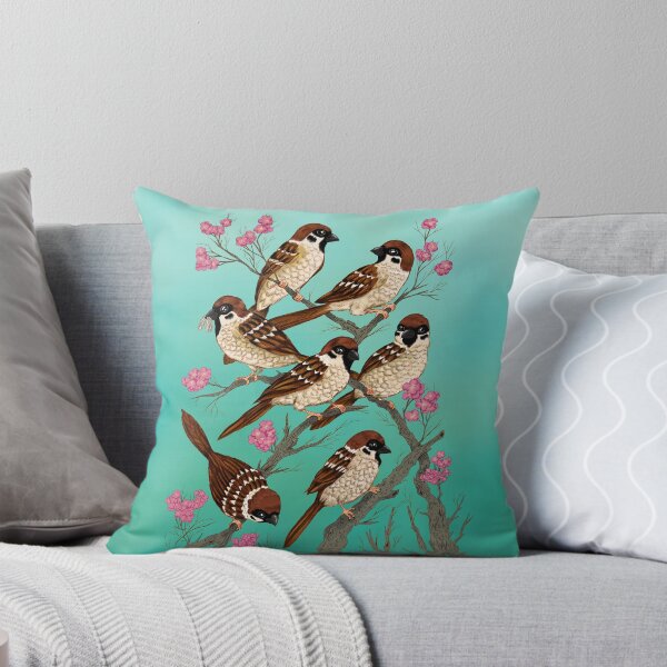 Sakura Sparrows Throw Pillow