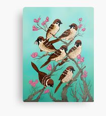 Sakura Sparrows Metal Print