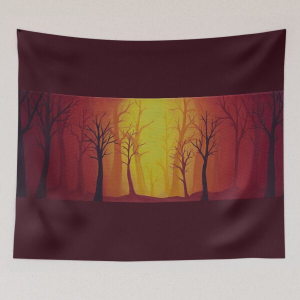 Item preview, Misty Sunset Autumn Forest Oil Painting designed and sold by RedFinchDesigns.