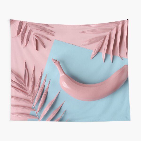 Pink banana with palm leaves Tapestry