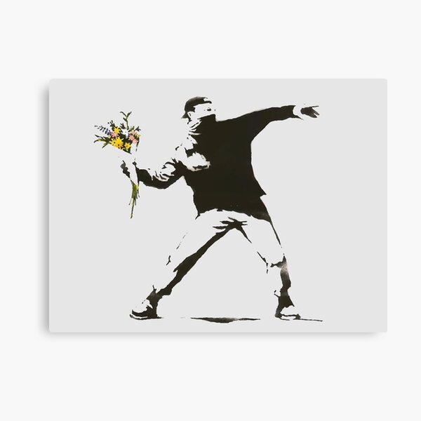 Banksy - Man Throwing Flowers - Antifa vs Police Manifestation Design For Men, Women, Poster Canvas Print