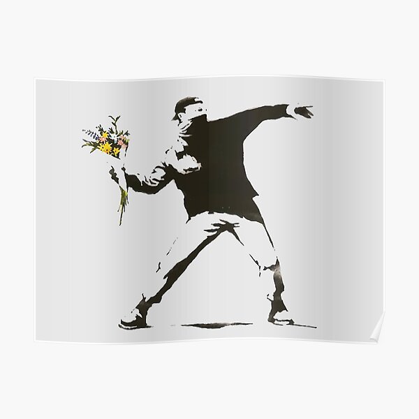Banksy - Man Throwing Flowers - Antifa vs Police Manifestation Design For Men, Women, Poster Poster