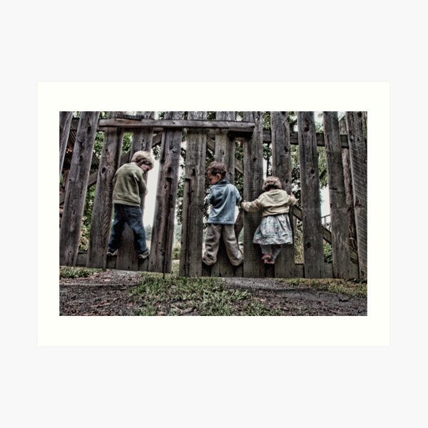 Three Kids on a Fence Art Print