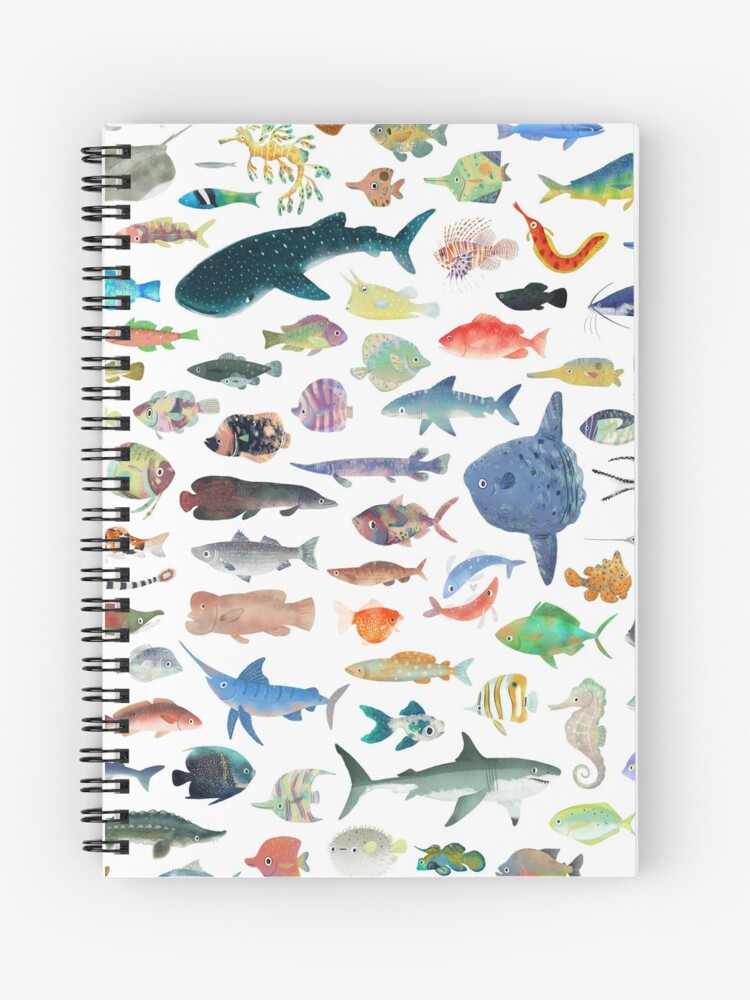 Spiral Notebook, One Hundred Fish designed and sold by tarynjohnson