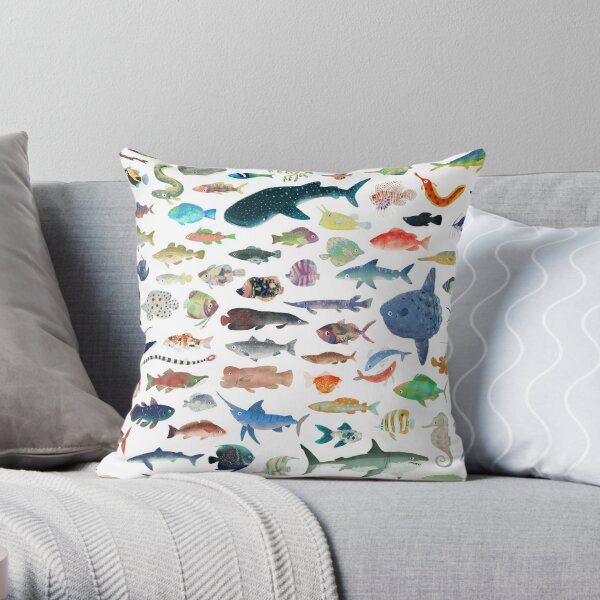 One Hundred Fish Throw Pillow