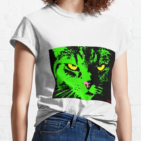 ANGRY CAT POP ART - SCHWARZES WEISSES GELB TRASPARENT Classic T-Shirt