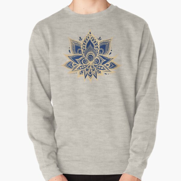 Gold and Blue Lotus Flower Mandala Pullover Sweatshirt