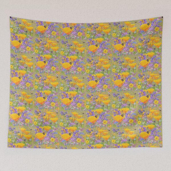Item preview, California Poppies and Busy Bees in Green Field designed and sold by hannatine.