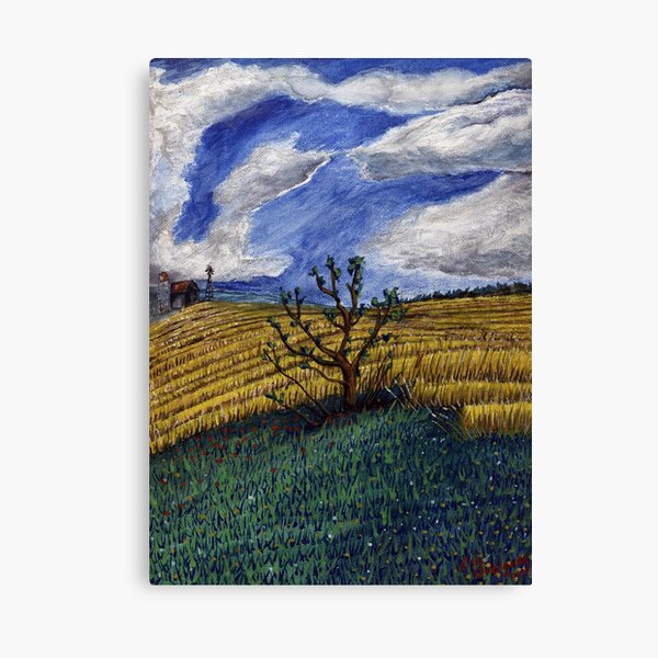 Tree of life amongst fields of wheat Canvas Print