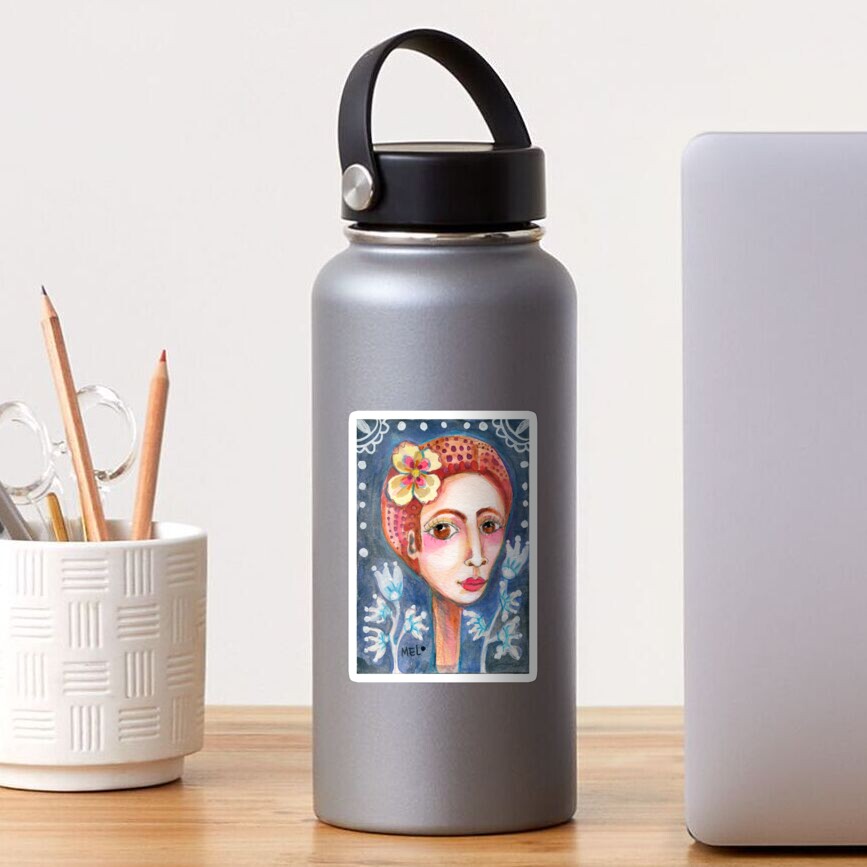 Portrait of FRIDA KAHLO with Blue Tulips Sticker