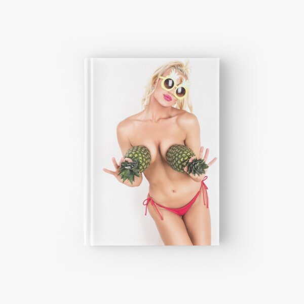 Fine Erotic Art Photography Poster Print - " Pineapple Pinup - Implied Topless" Featuring a Hot Sexy Blonde Bikini Model Pinup Girl - Tshirts - Mugs - Phone Cases and More. Hardcover Journal