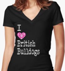 I Heart British Bulldogs | Love British Bulldog Breeds Women's Fitted V-Neck T-Shirt
