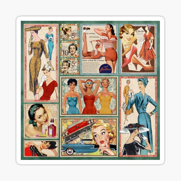 Large Stickers (24 Pcs 2.5x3.5) Vintage Fashion Magazine Illustration Fifties