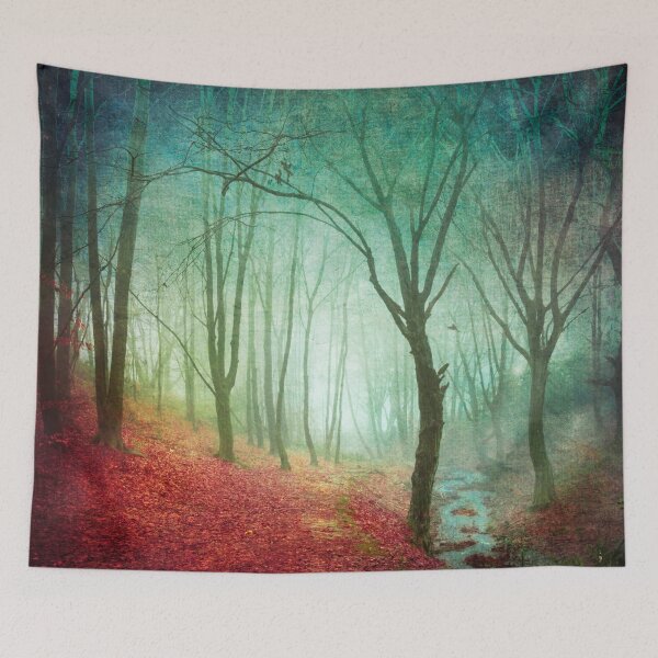 Item preview, Red Depression - Misty forest and creek designed and sold by Dyrk Wyst Redbubble Shop.