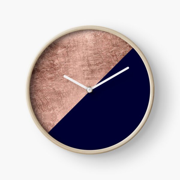 Minimalist rose gold navy blue color block geometric Clock
