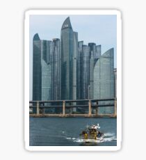Modern skyscrapers across the Suyoung river in Centum city. Pusan, South Korea. Sticker