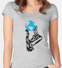 Earth in robot hand Women's Fitted Scoop T-Shirt