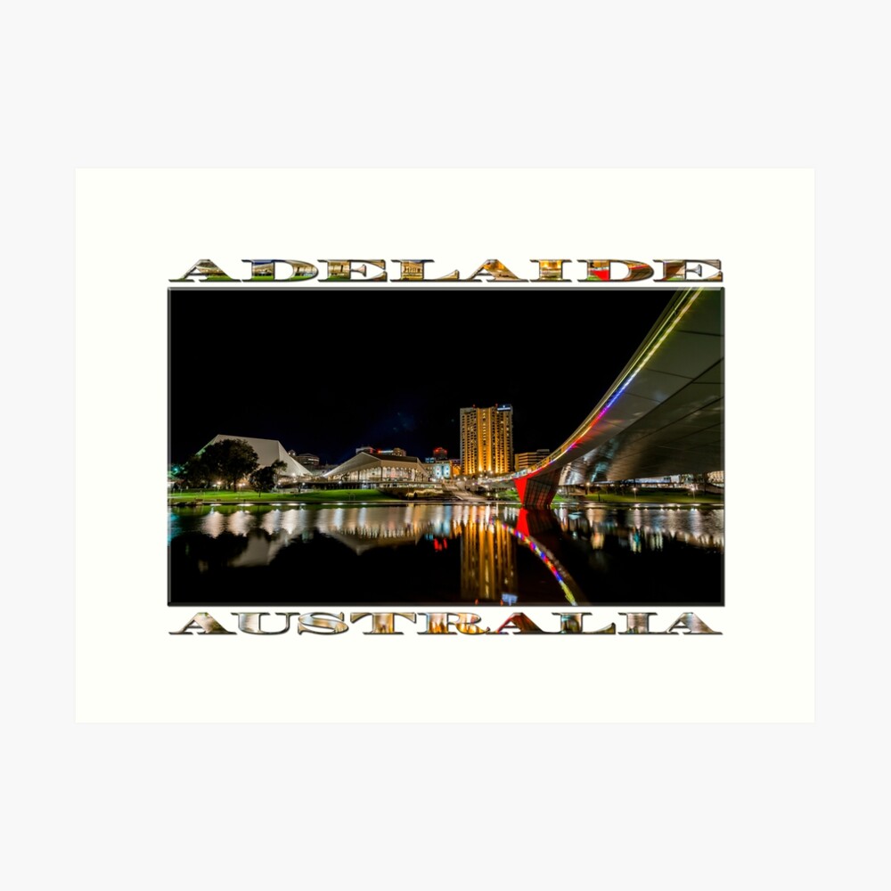 Adelaide Riverbank at Night (poster on white) Art Print