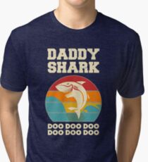 Camiseta de tejido mixto Papá tiburón Doo Doo Doo Día del padre de la vendimia Papá