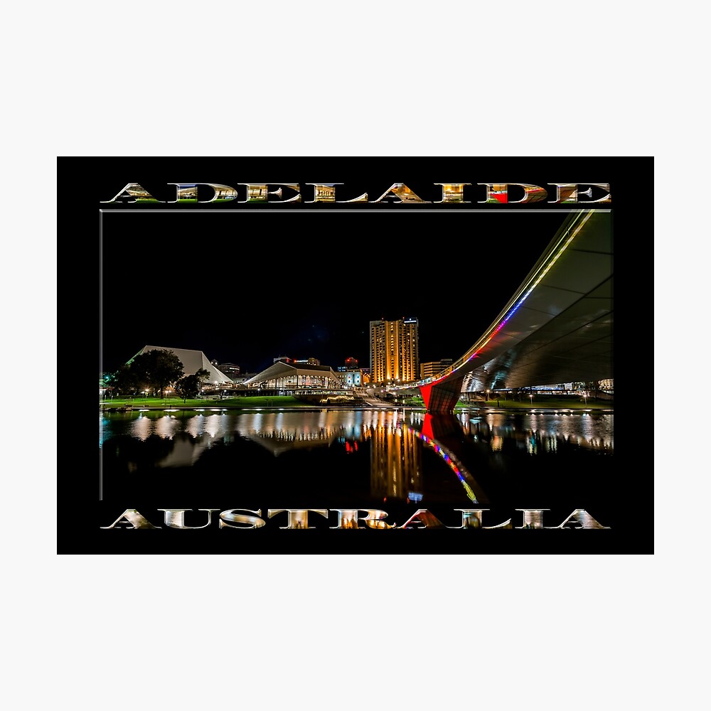 Adelaide Riverbank at Night (poster on black) Photographic Print