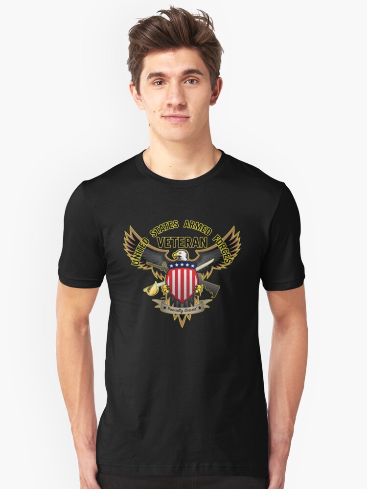 Alternate view of United States Armed Forces Military Veteran - Proudly Served Slim Fit T-Shirt