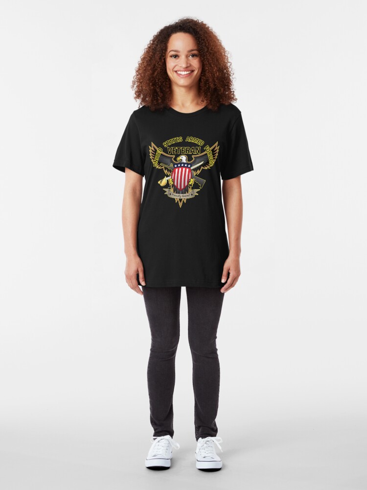 Alternate view of United States Armed Forces Military Veteran - Proudly Served Slim Fit T-Shirt
