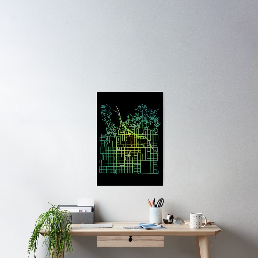 Hollywood, Los Angeles Colored Street Network Map Graphic Poster