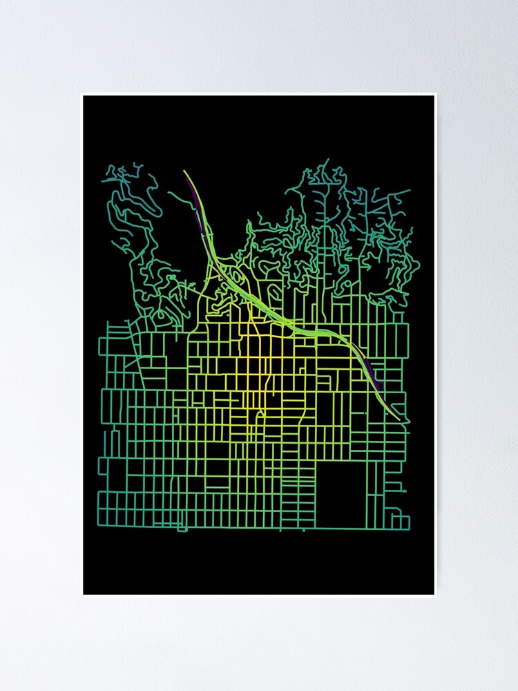 Alternate view of Hollywood, Los Angeles Colored Street Network Map Graphic Poster